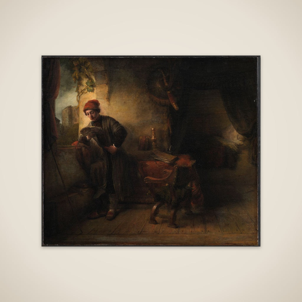 Læsende ung mand ved vinduet i sit studerkammer, kaldet "Studenten" unframed print
