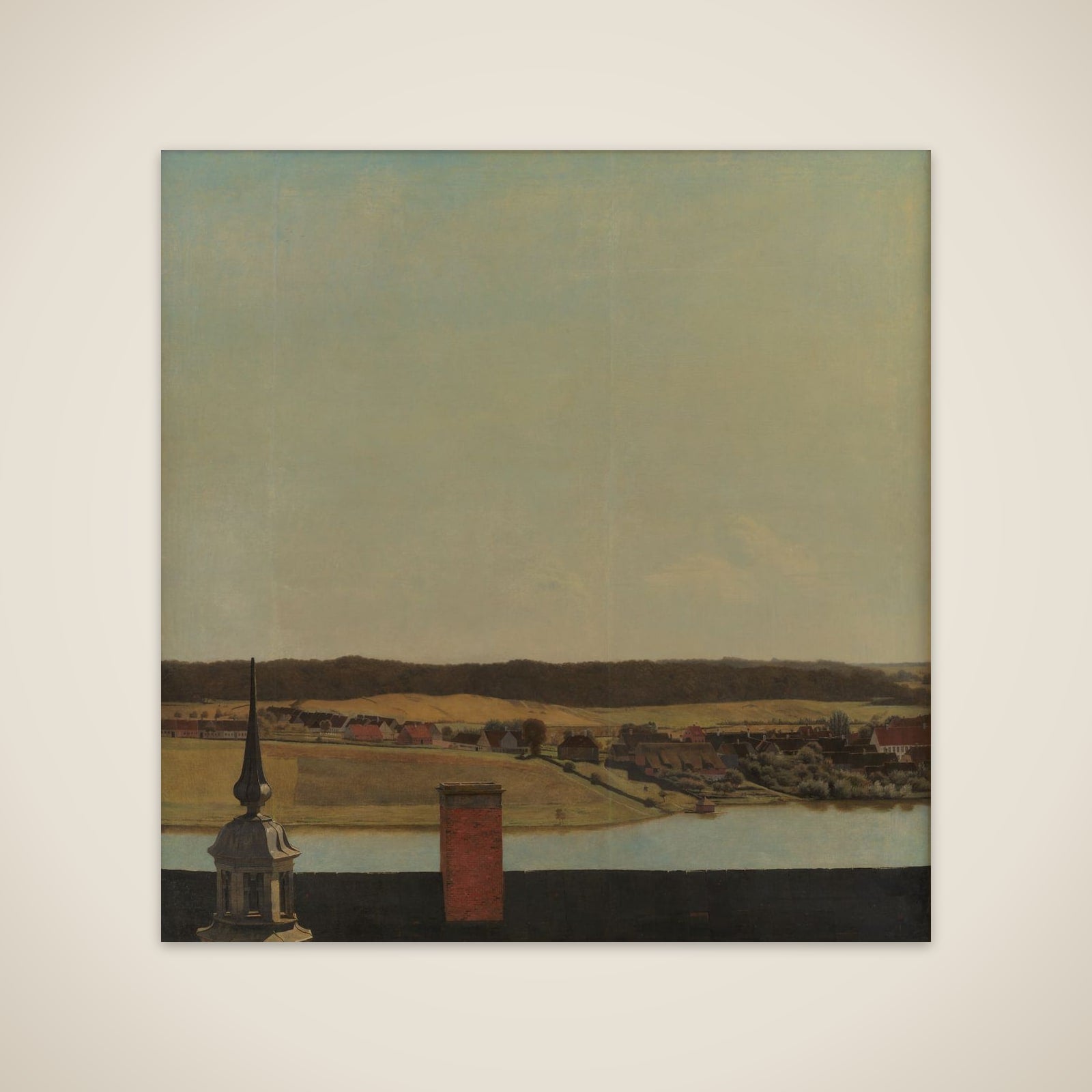 Tagryggen over Frederiksborg Slot med udsigt over sø, by og skov unframed print