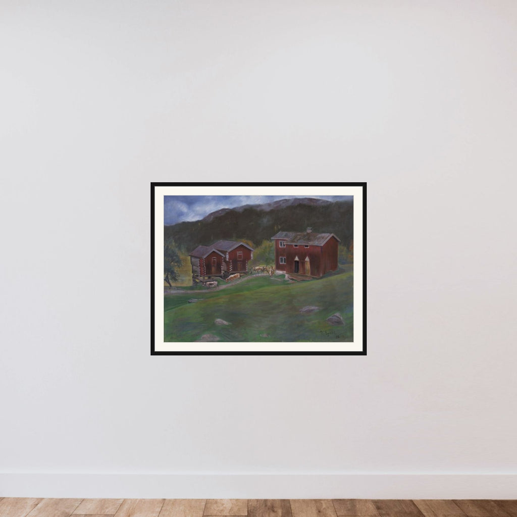 Bondegården Åse i Telemarken, Norge framed — shown to scale