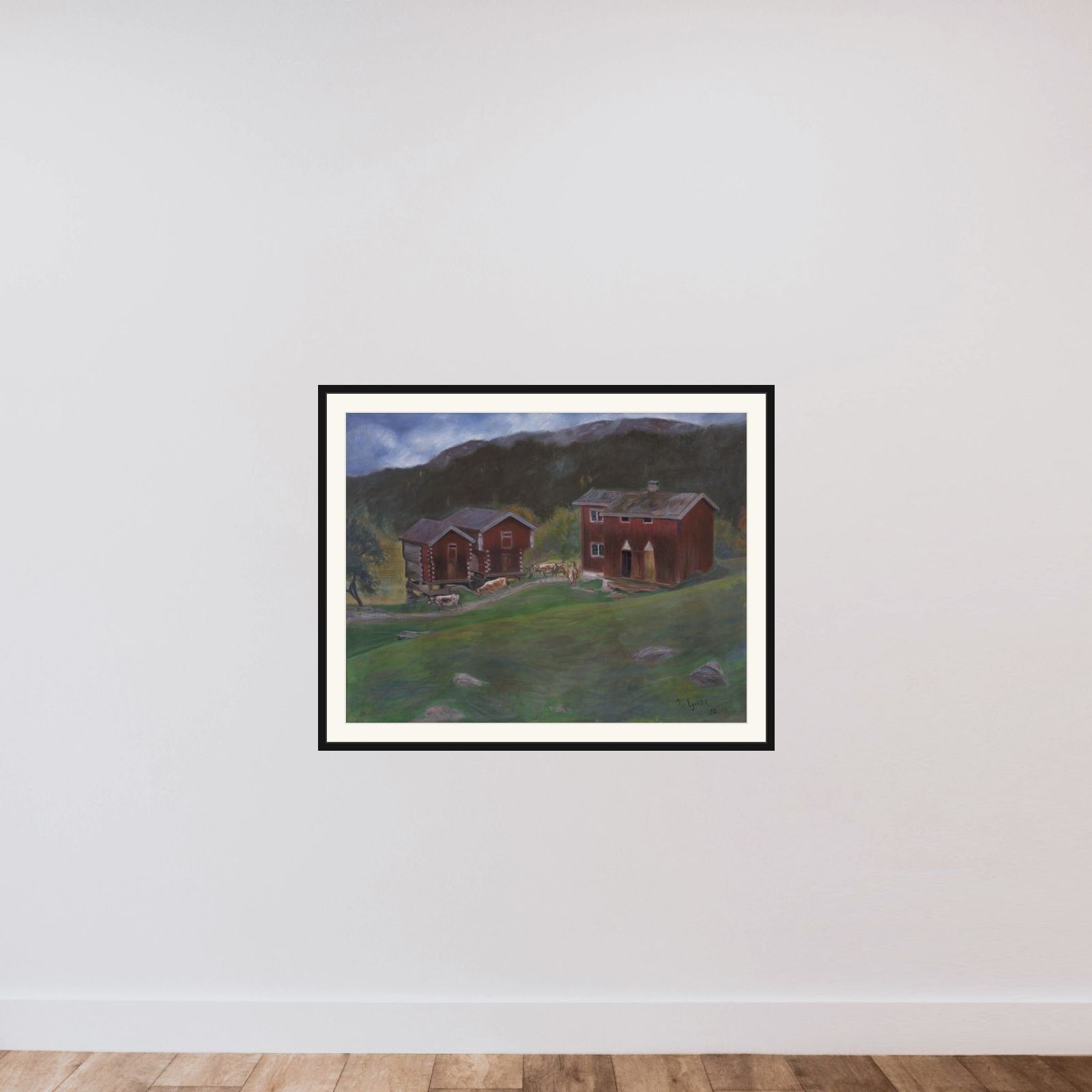 Bondegården Åse i Telemarken, Norge framed — shown to scale