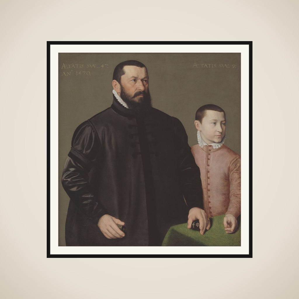 Portræt af nürnberger guldsmeden Hans Lencker (1523-1585) og hans 9-årige søn Elisius den yngre framed