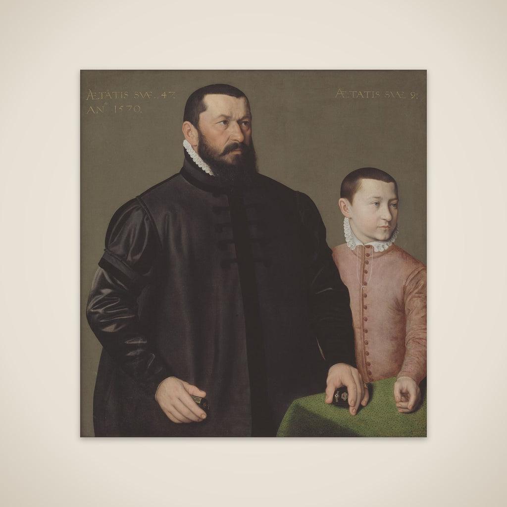 Portræt af nürnberger guldsmeden Hans Lencker (1523-1585) og hans 9-årige søn Elisius den yngre unframed print