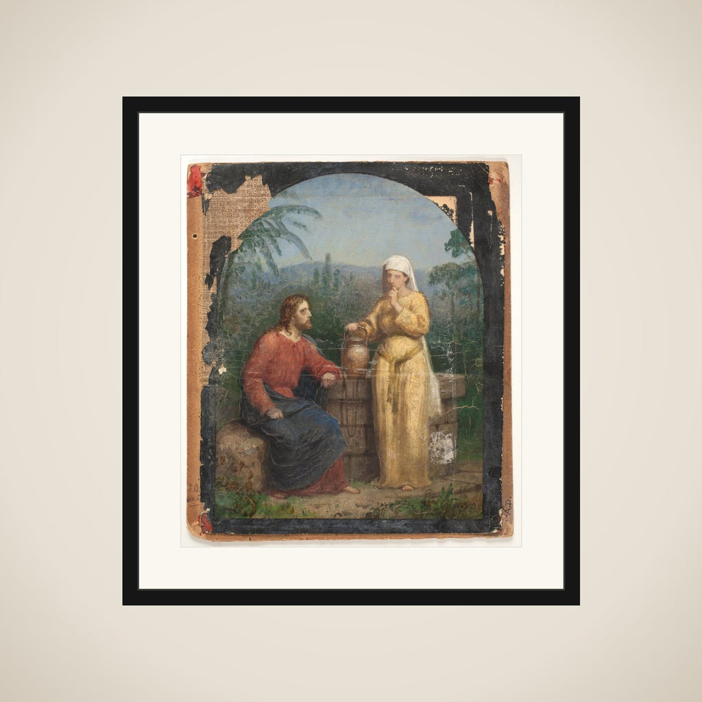 Olieskitse til Jesus og Samaritanerinden ved brønden framed