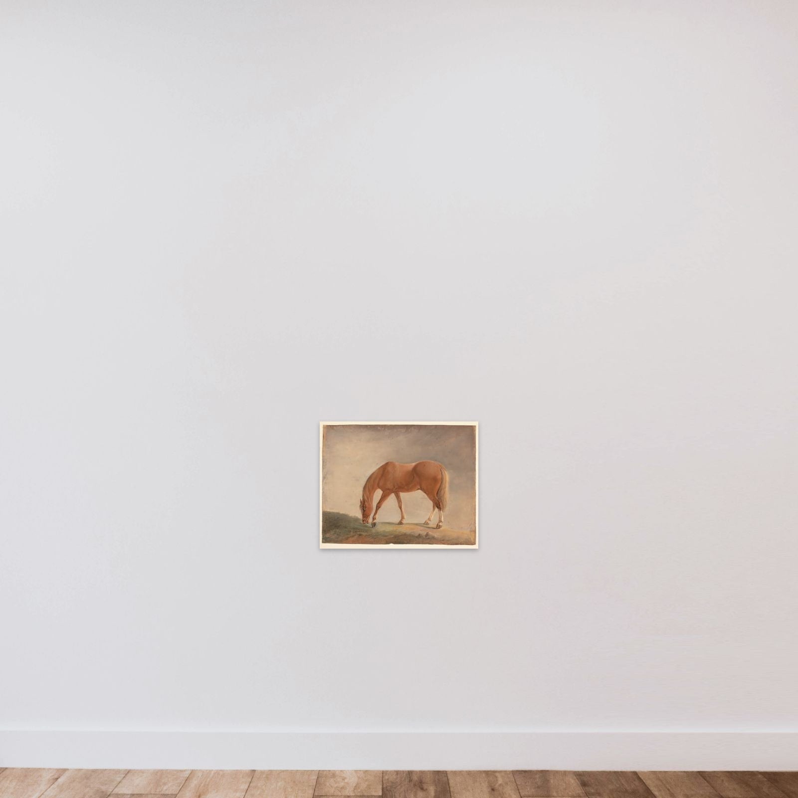 Stående brun hest unframed — shown to scale