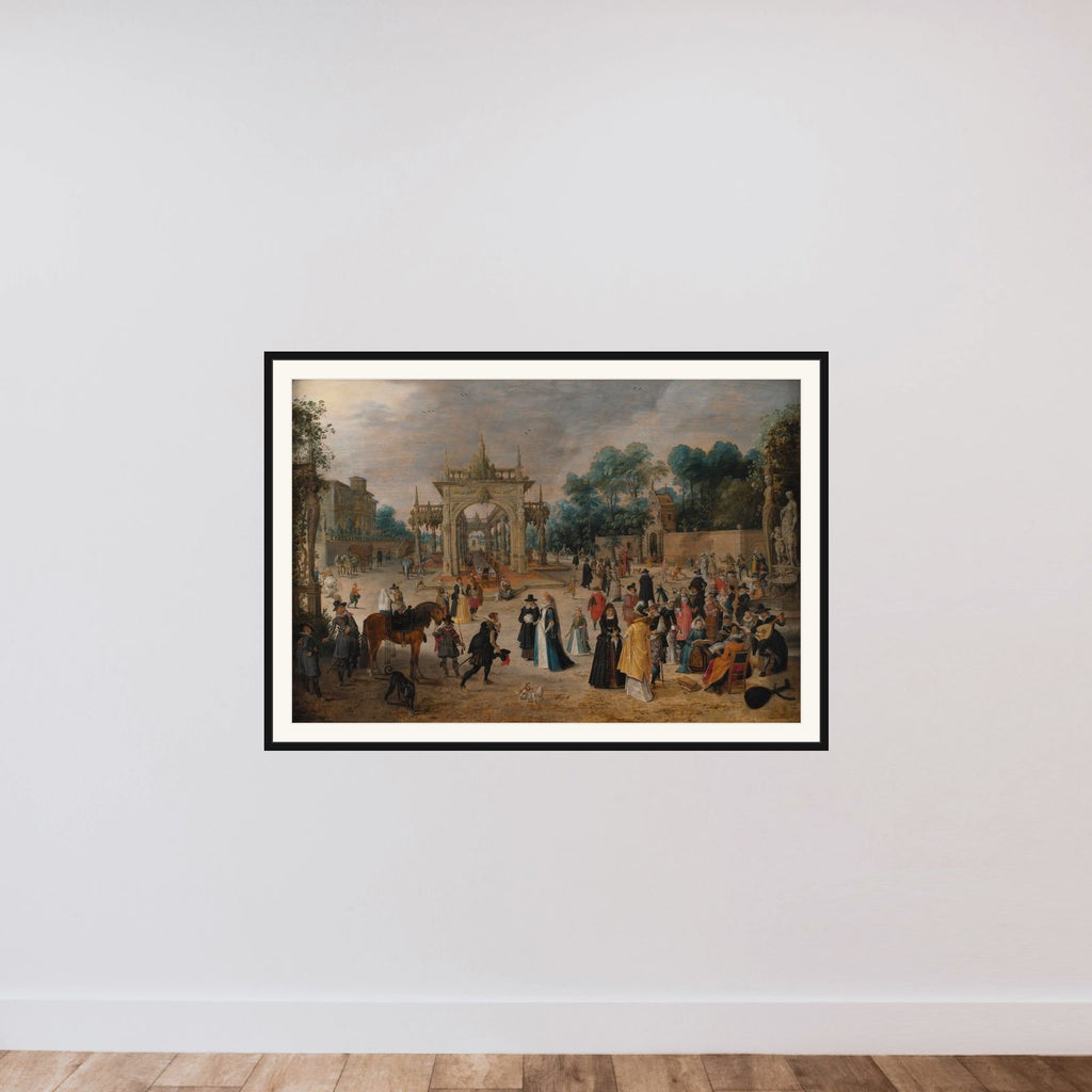 Selskab ved en italiensk villa framed — shown to scale