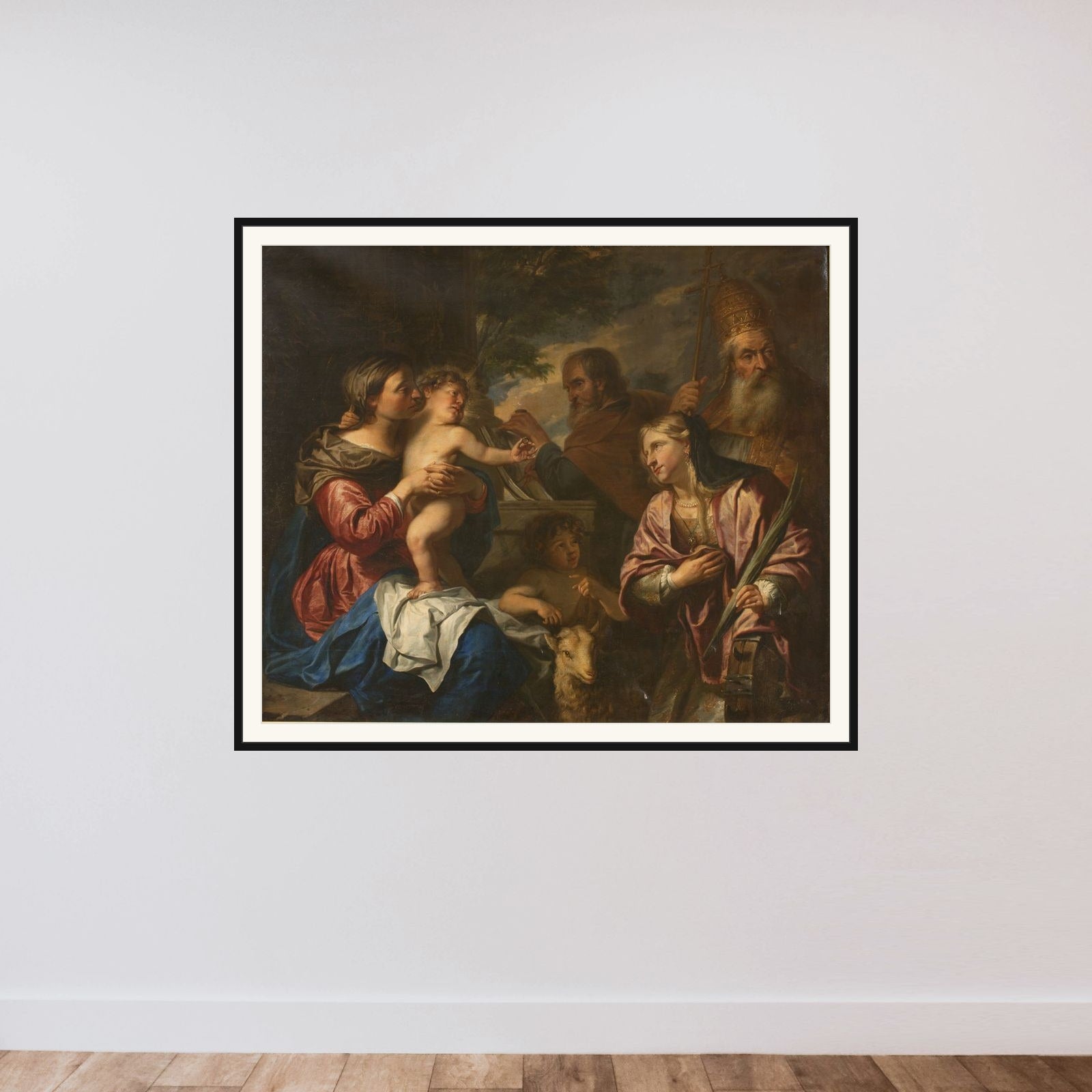 Den hellige Catharinas forlovelse framed — shown to scale