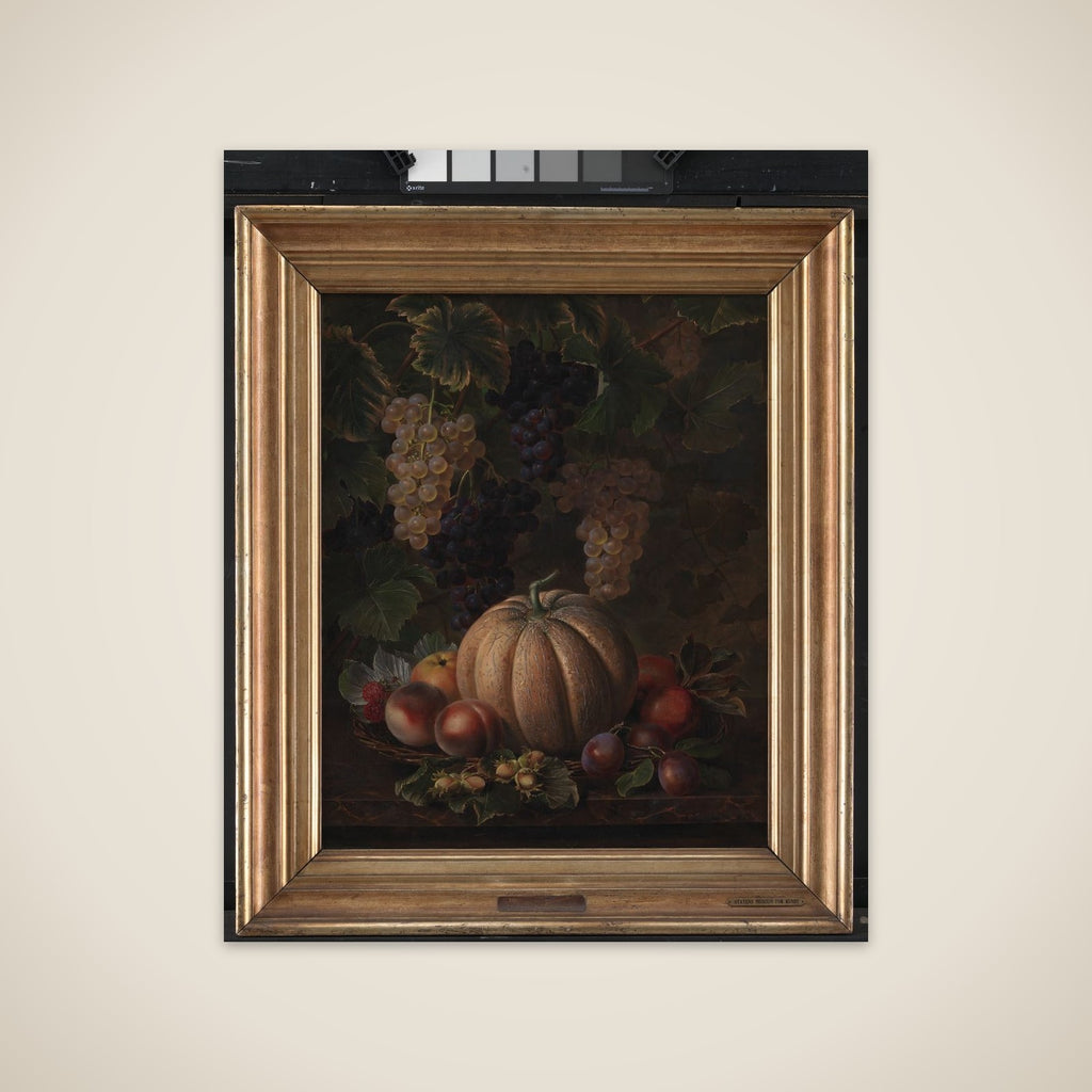 Forskellige frugter, blandt andet melon og vindruer unframed print