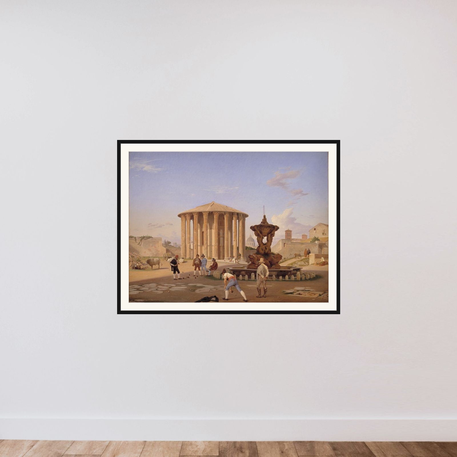 Det såkaldte Vestatempel med dets omgivelser i Rom framed — shown to scale