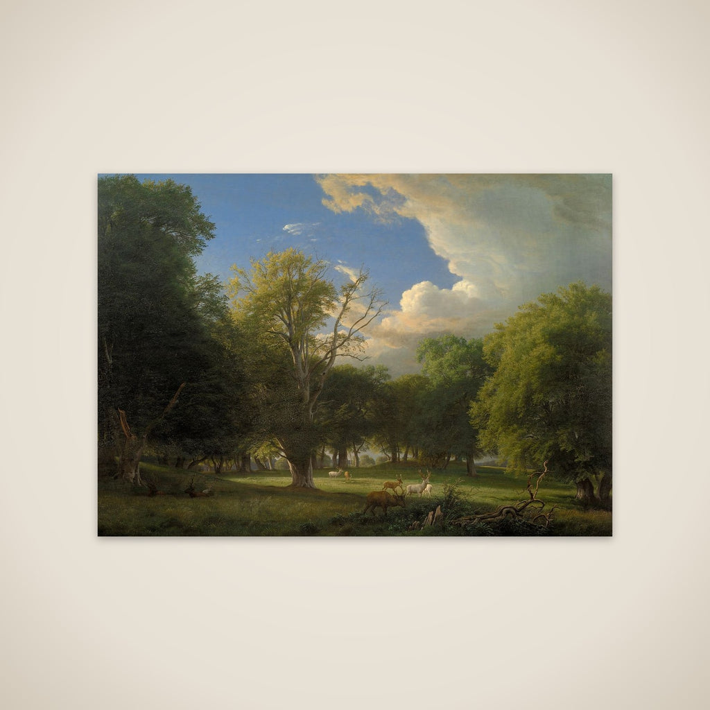 Sommereftermiddag med en bortdragende regnbyge. Jægersborg Dyrehave unframed print