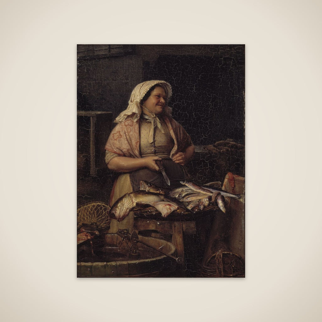 En kone, der sælger fisk unframed print