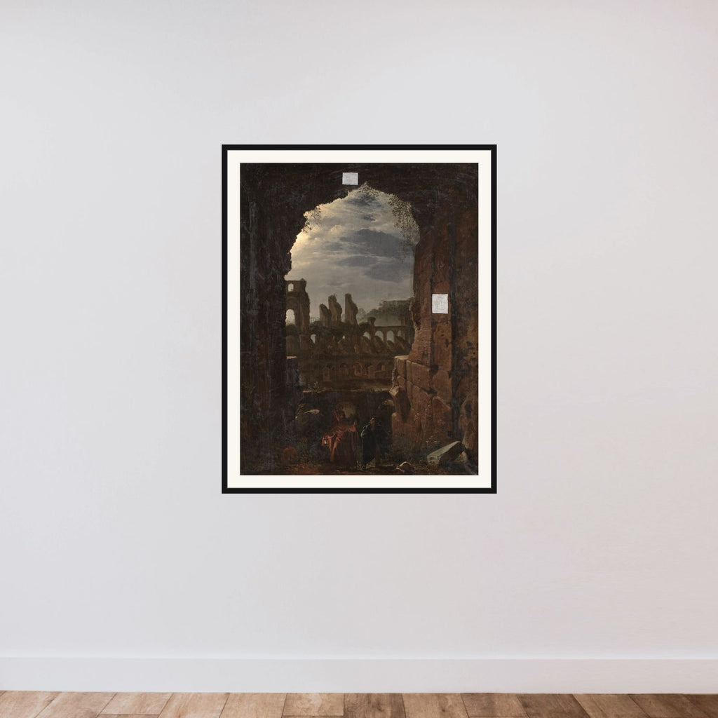 Parti af Colosseum i måneskin framed — shown to scale
