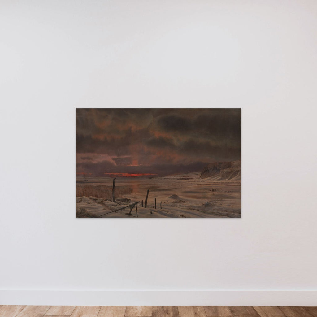 Vinteraften ved en dansk fjord unframed — shown to scale