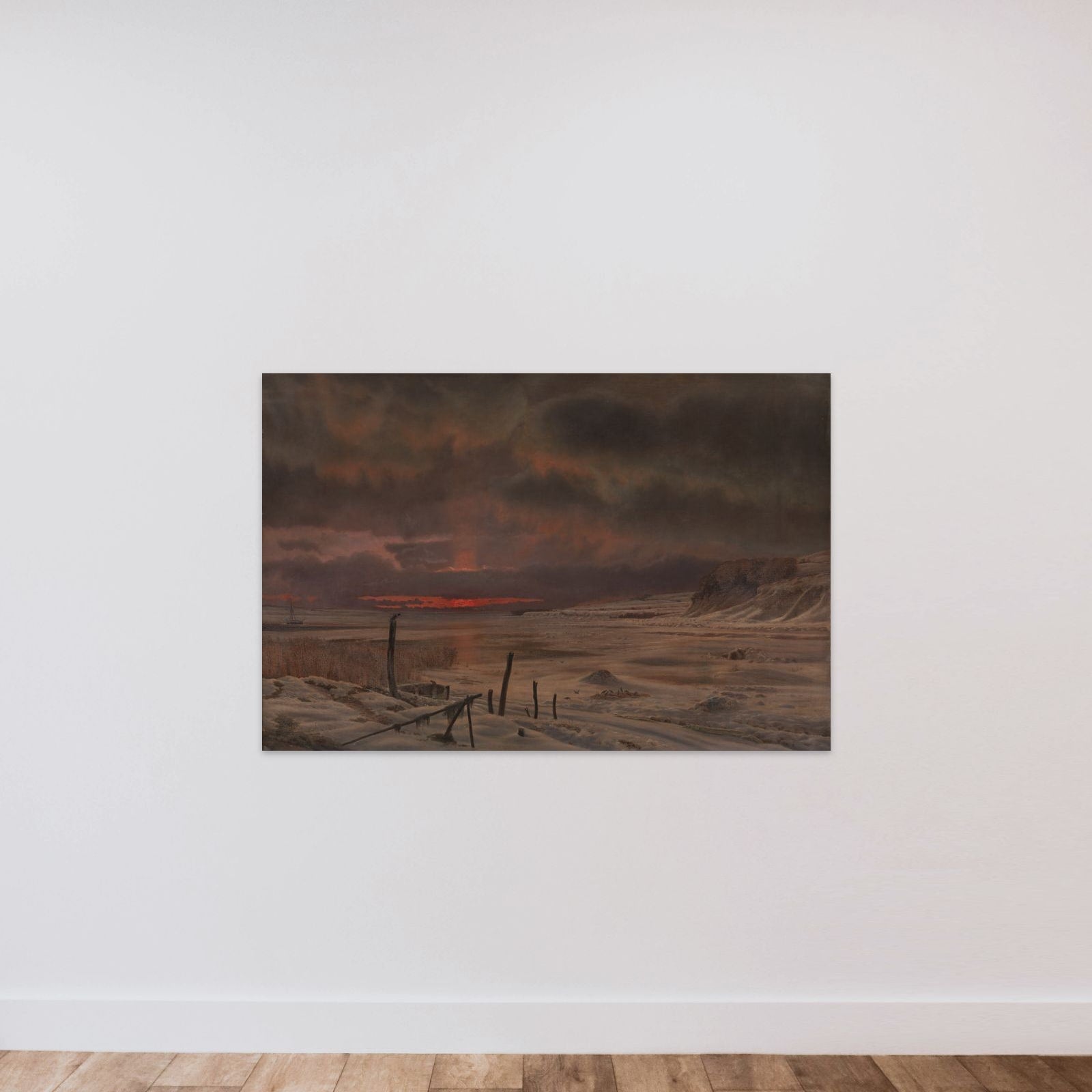 Vinteraften ved en dansk fjord unframed — shown to scale