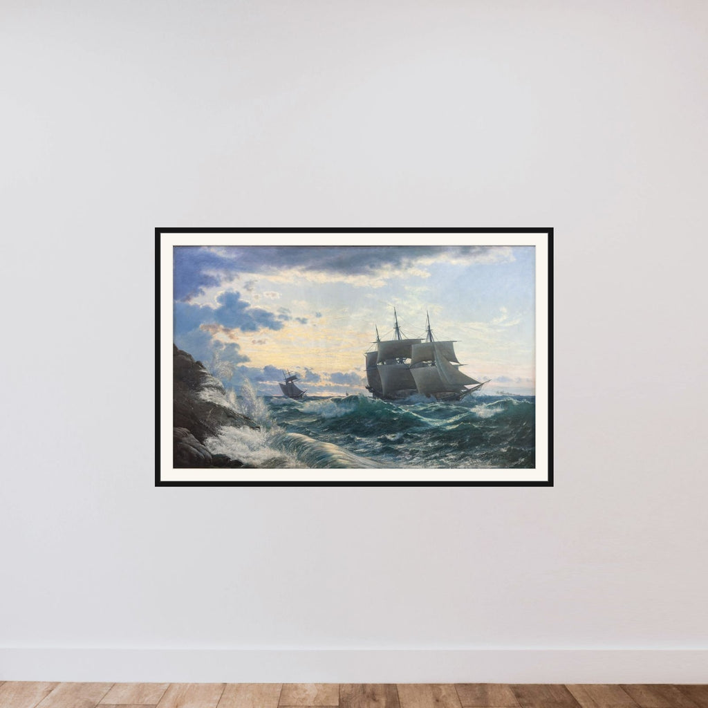 Skibe som morgenen efter en storm klarer landet for sig framed — shown to scale