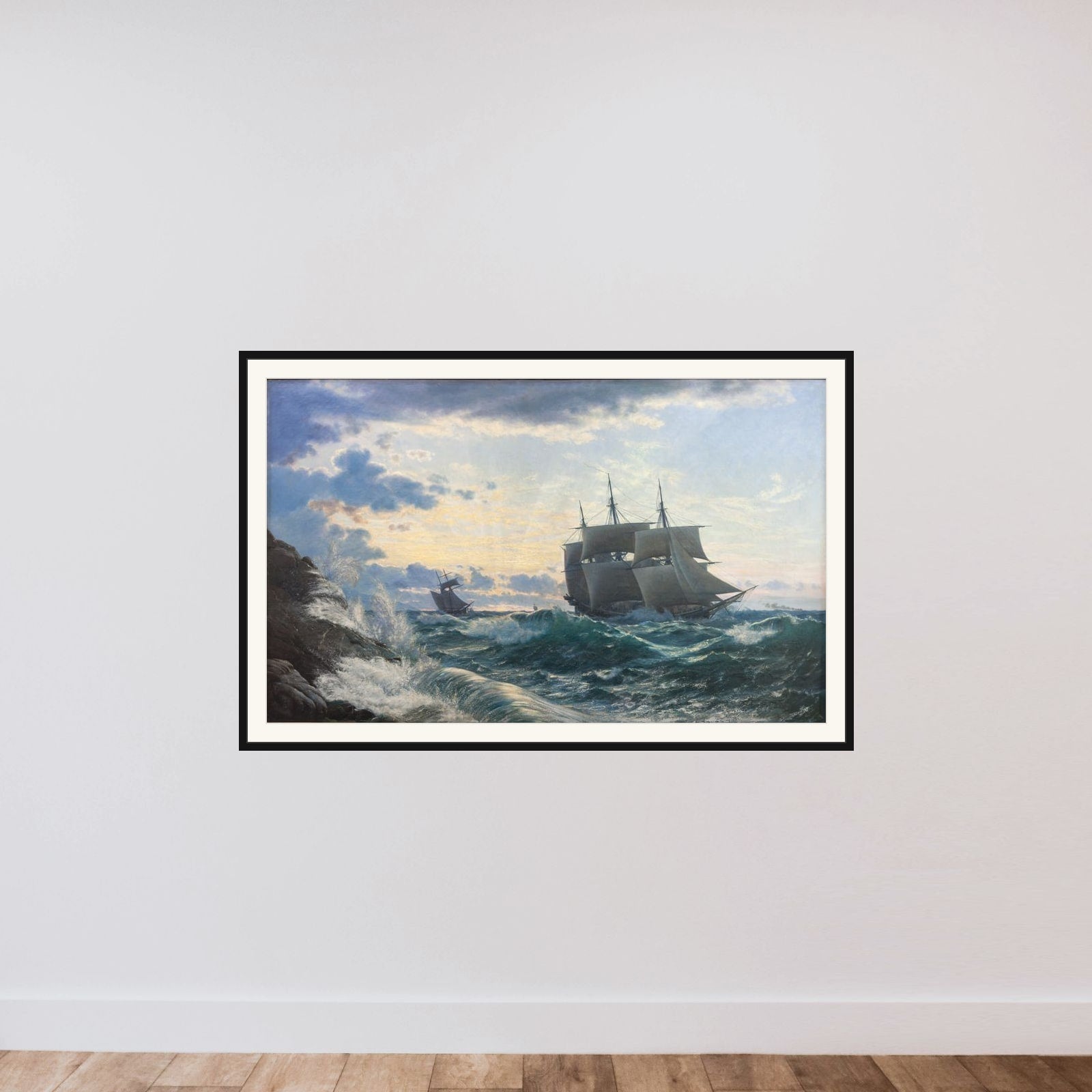 Skibe som morgenen efter en storm klarer landet for sig framed — shown to scale