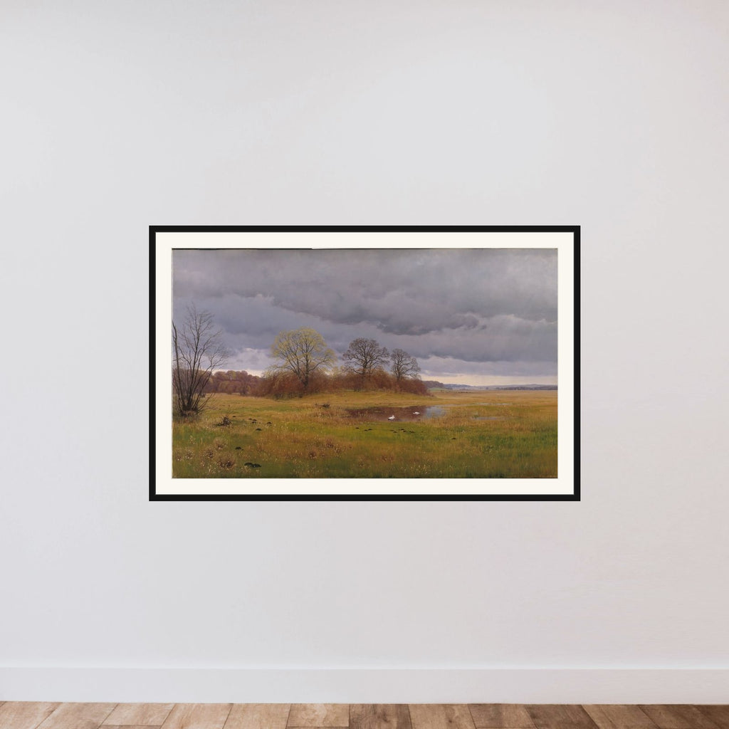 Forårslandskab med regnbyger. Sydsjælland framed — shown to scale