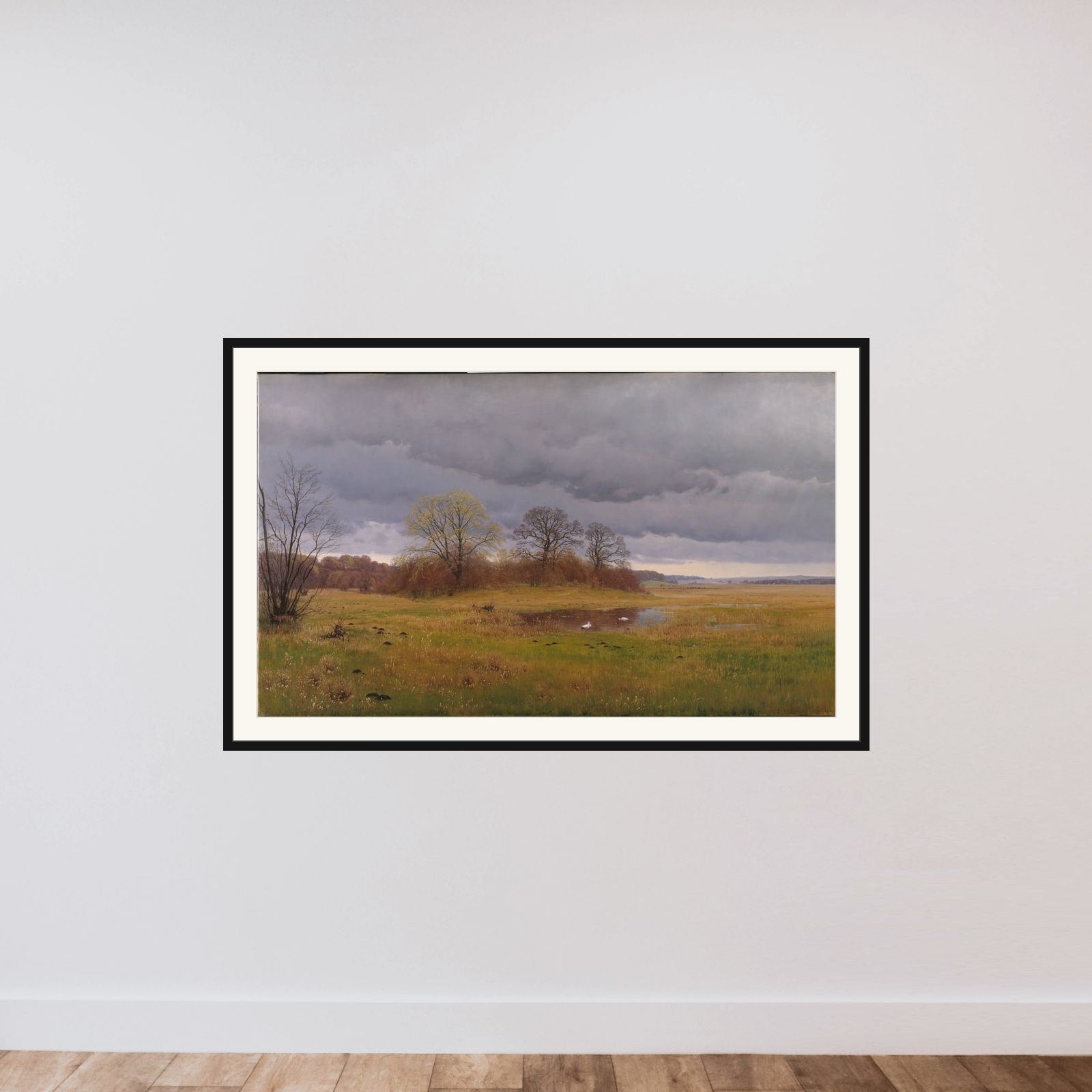 Forårslandskab med regnbyger. Sydsjælland framed — shown to scale