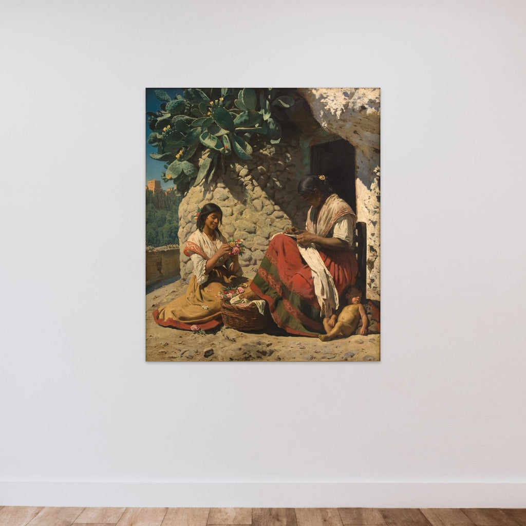 To sigøjnerkvinder uden for deres bolig unframed — shown to scale