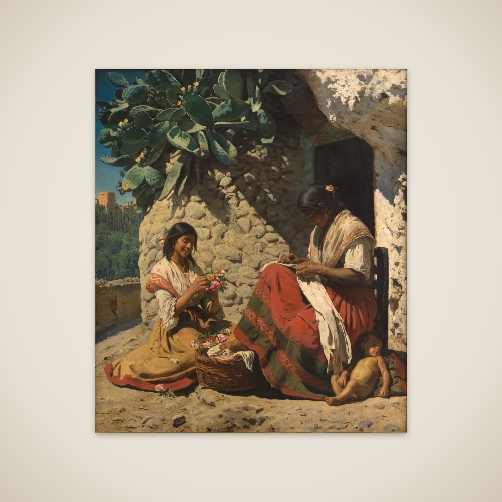 To sigøjnerkvinder uden for deres bolig unframed print