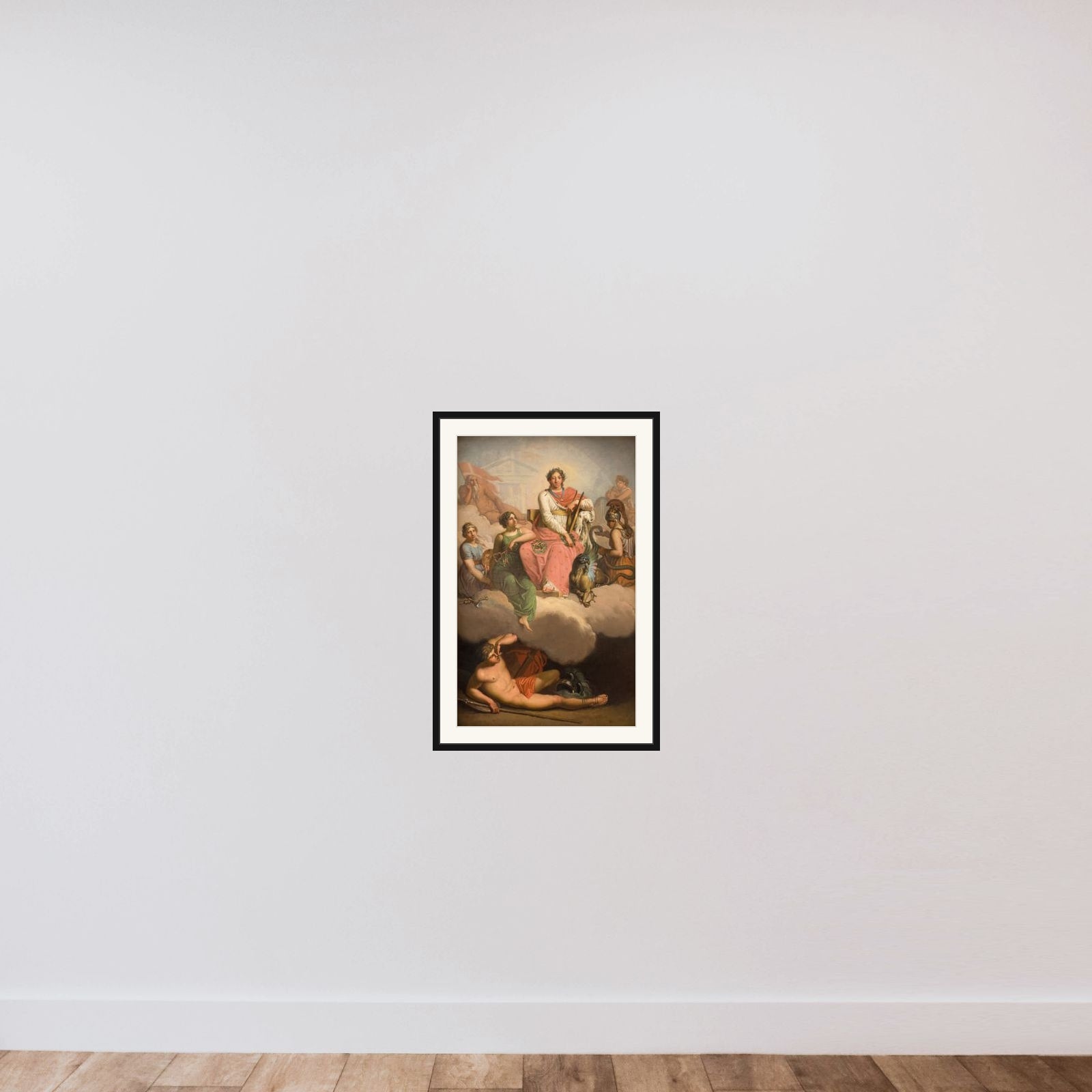 Frederik V som videnskabens og kunsternes beskytter. Allegori framed — shown to scale