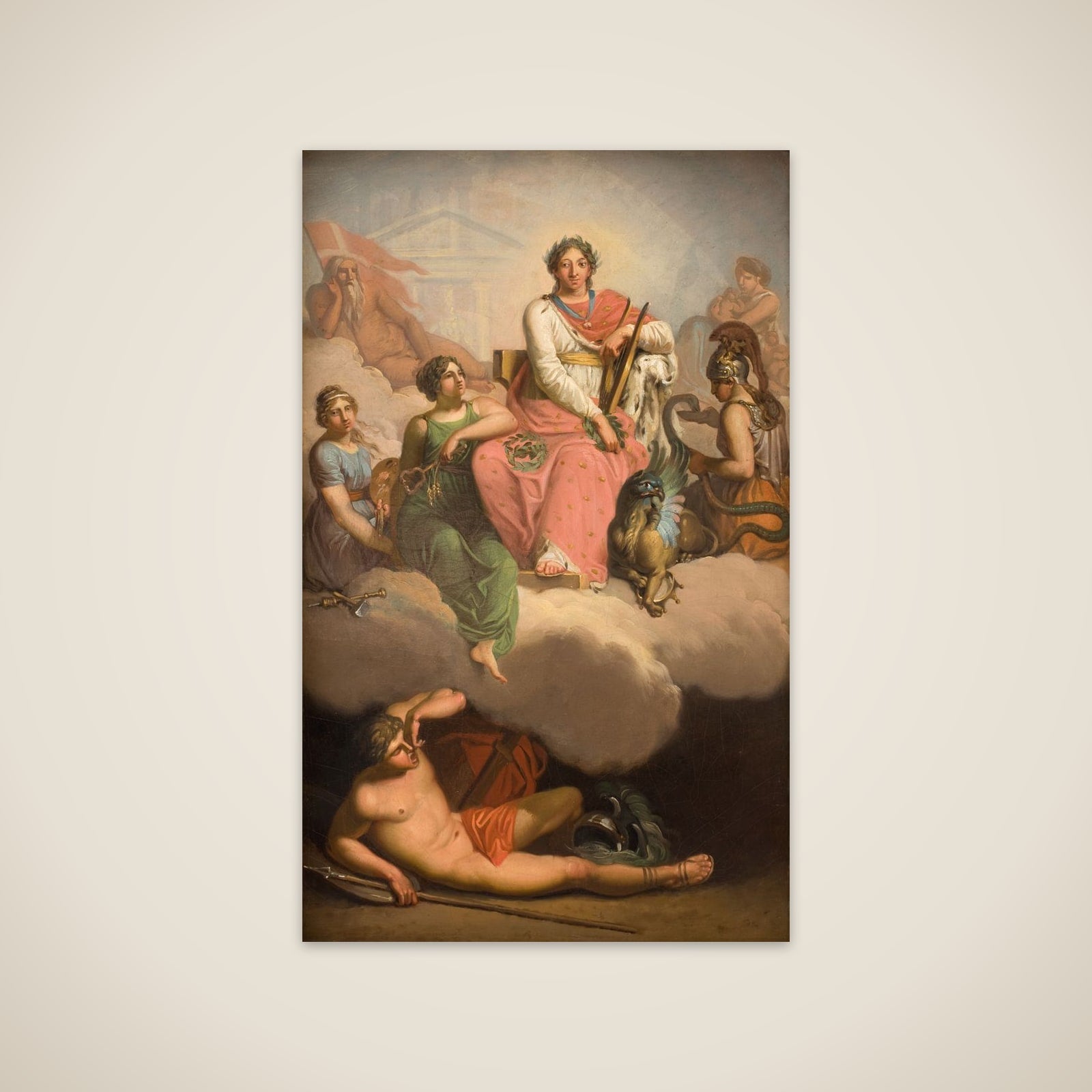 Frederik V som videnskabens og kunsternes beskytter. Allegori unframed print