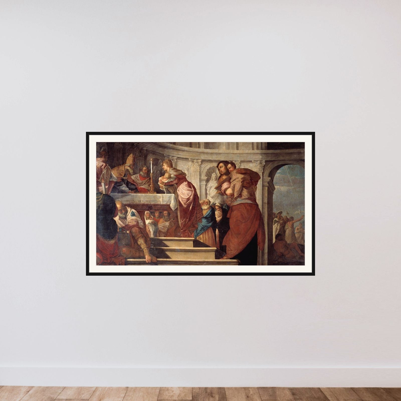 Jesusbarnets fremstilling i templet og Kristi dåb framed — shown to scale
