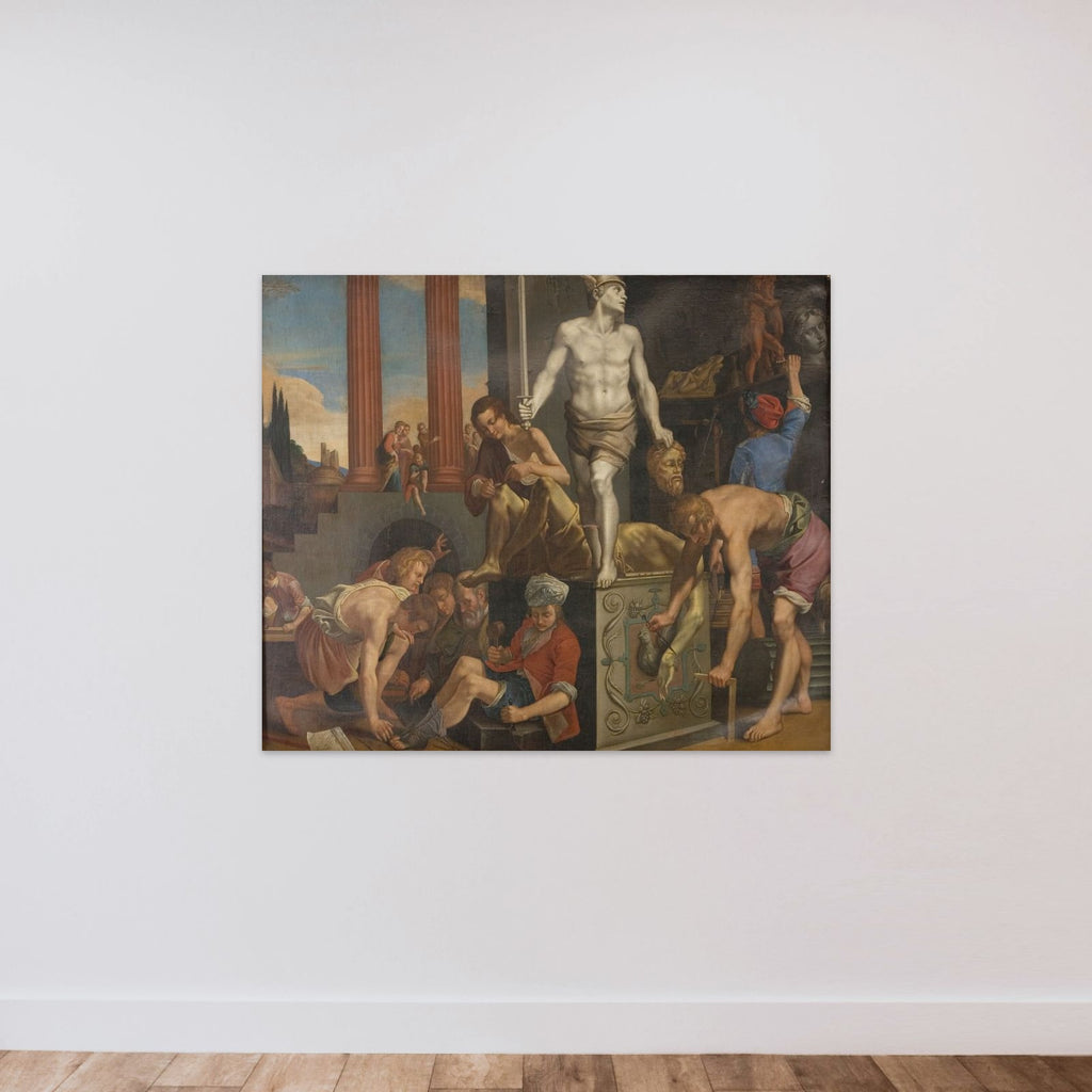 Et billedhuggerværksted unframed — shown to scale