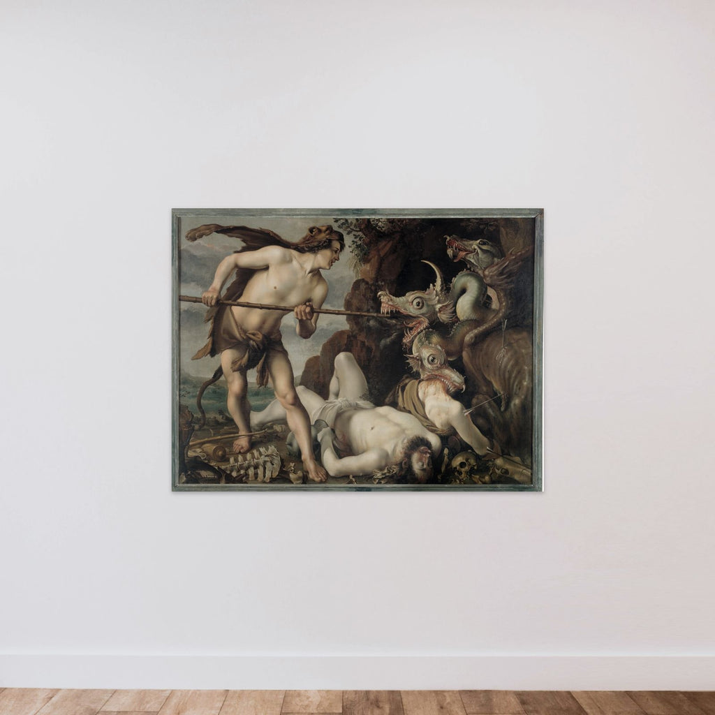 Kadmos kamp med en drage unframed — shown to scale