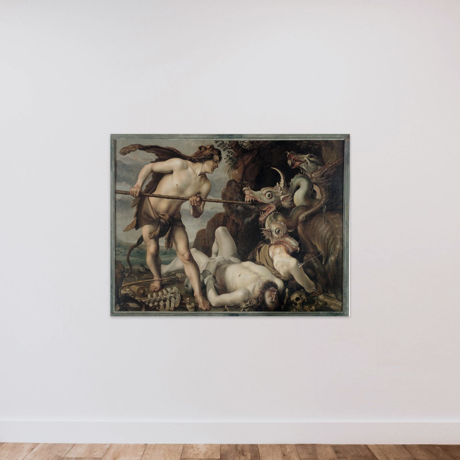 Kadmos kamp med en drage unframed — shown to scale