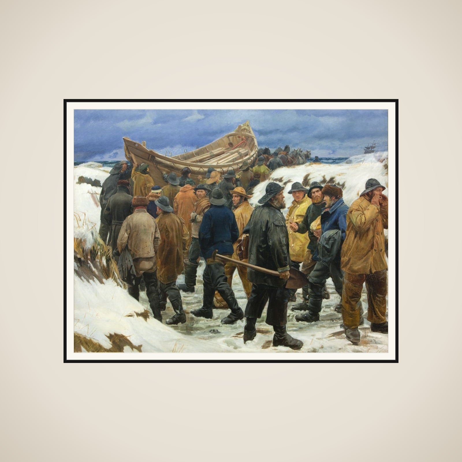Redningsbåden køres gennem klitterne framed
