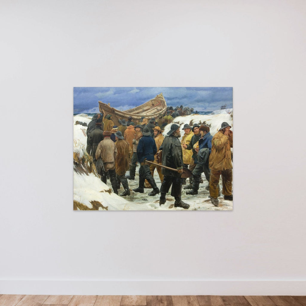 Redningsbåden køres gennem klitterne unframed — shown to scale