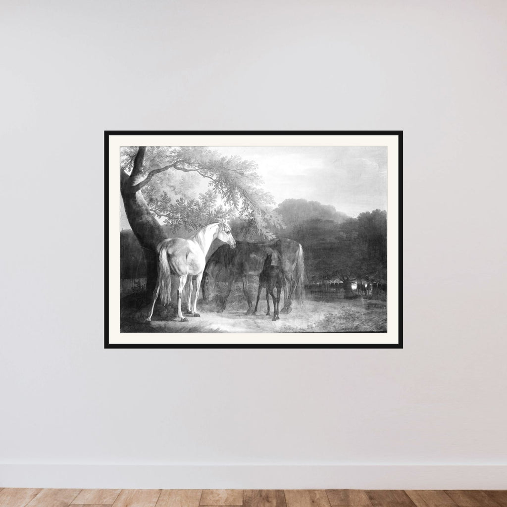 Heste i skovegn framed — shown to scale