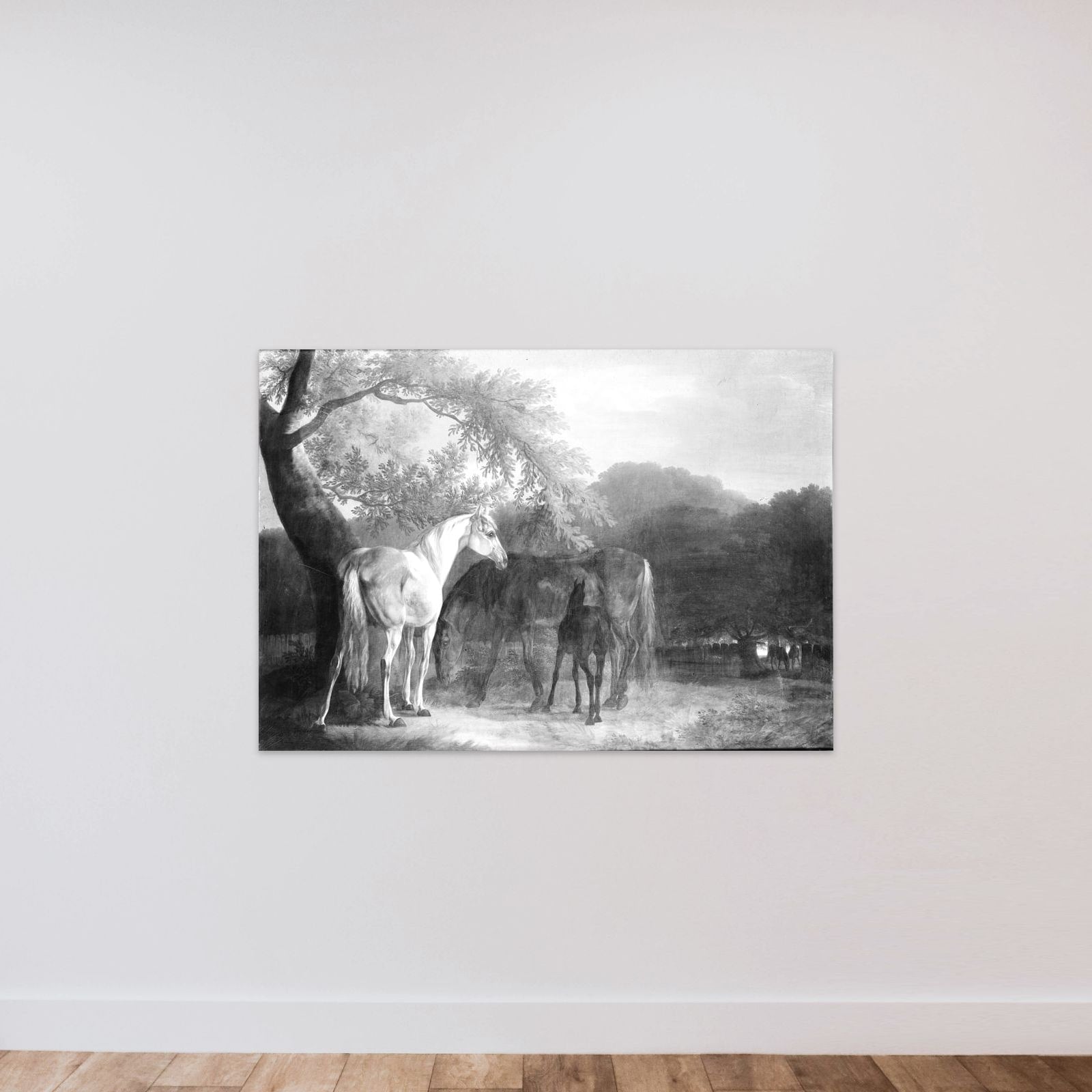 Heste i skovegn unframed — shown to scale