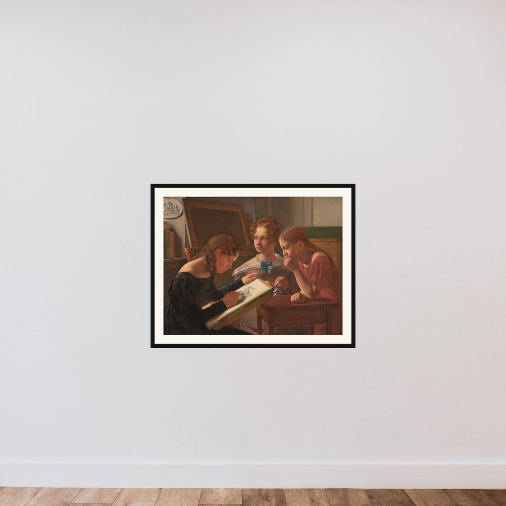 Tre unge piger. Kunstnerens søstre Alvilde, Ida, Henriette framed — shown to scale