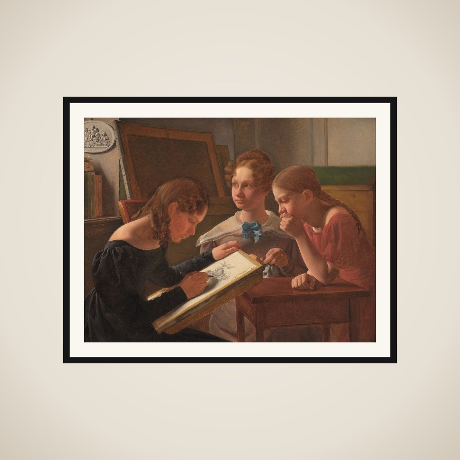 Tre unge piger. Kunstnerens søstre Alvilde, Ida, Henriette framed