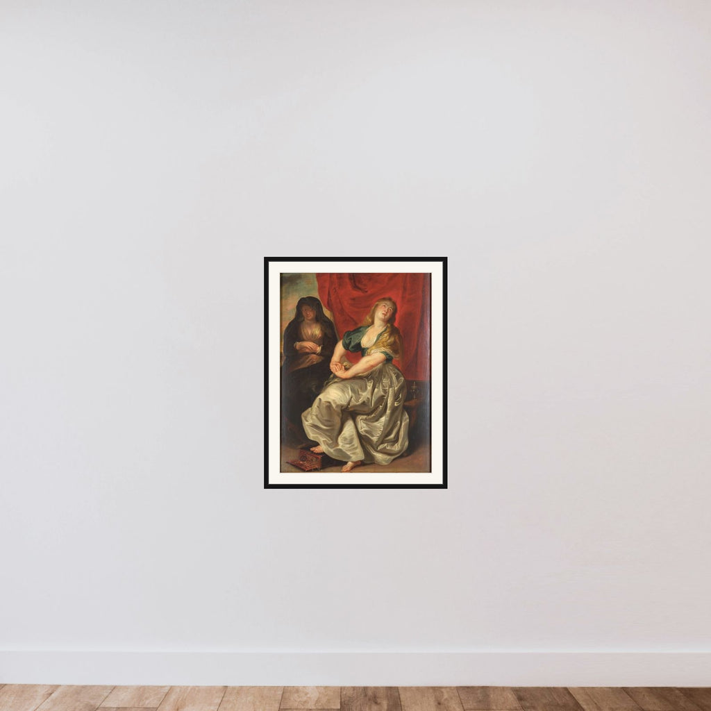 Angrende Magdalena framed — shown to scale
