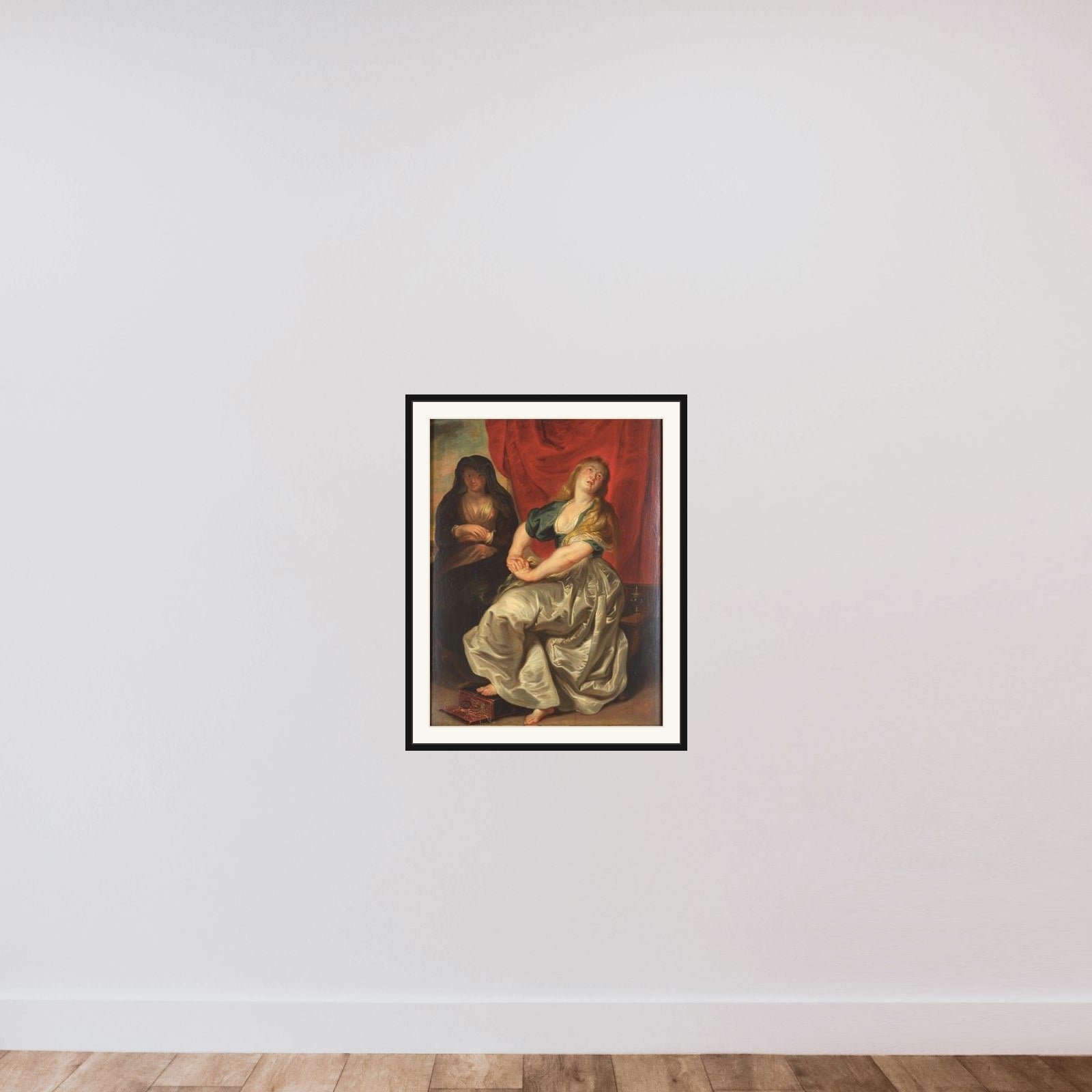 Angrende Magdalena framed — shown to scale