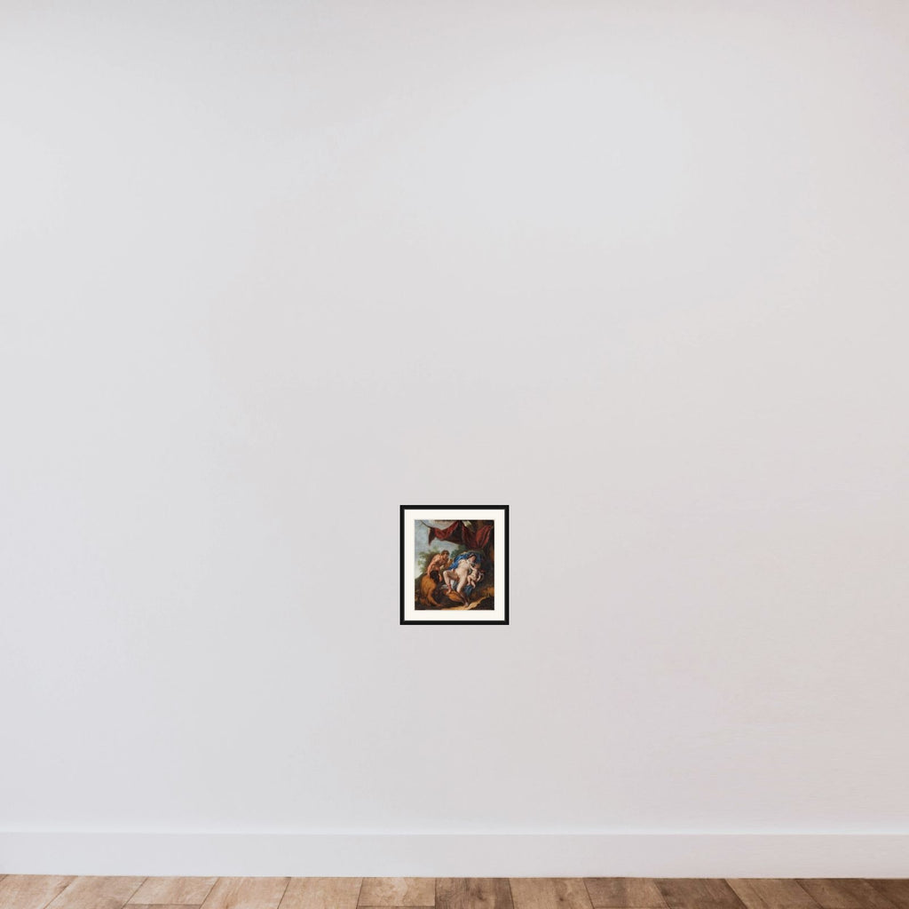 Sovende Venus med Cupido belures af satyrer framed — shown to scale
