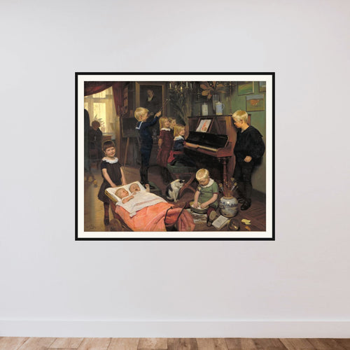 "Koncert". Kunstnerens børn og deres legekammerater framed — shown to scale