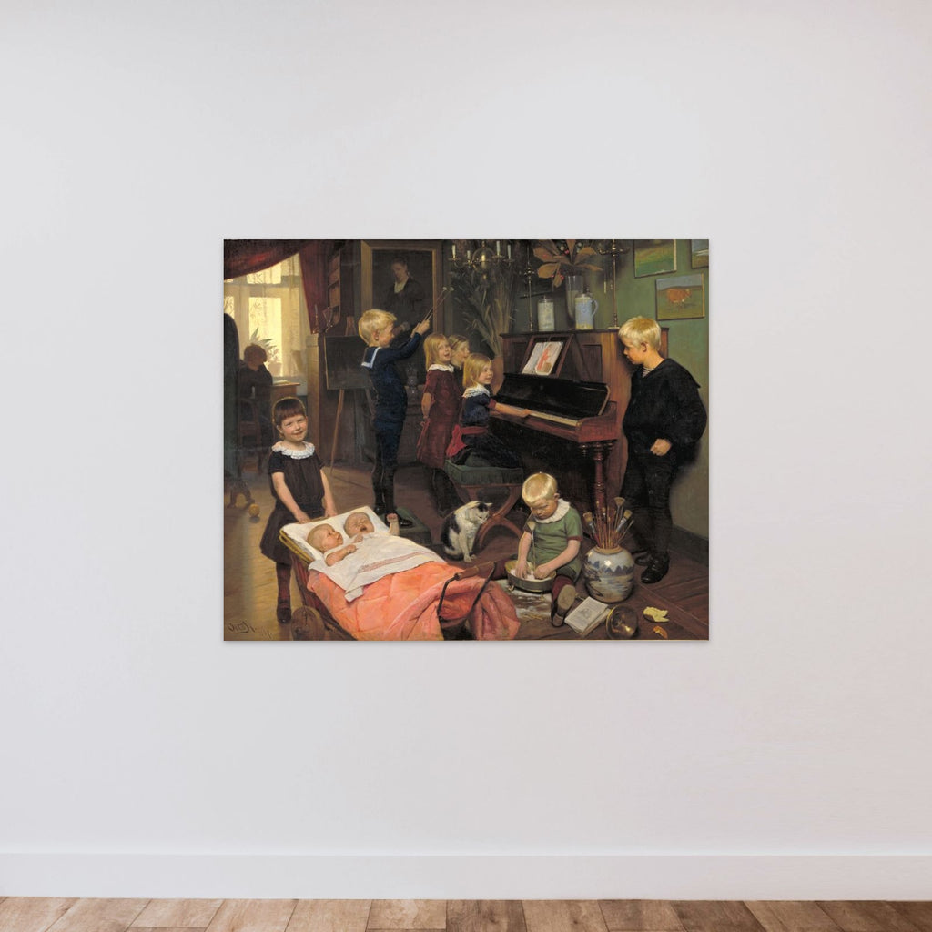 "Koncert". Kunstnerens børn og deres legekammerater unframed — shown to scale