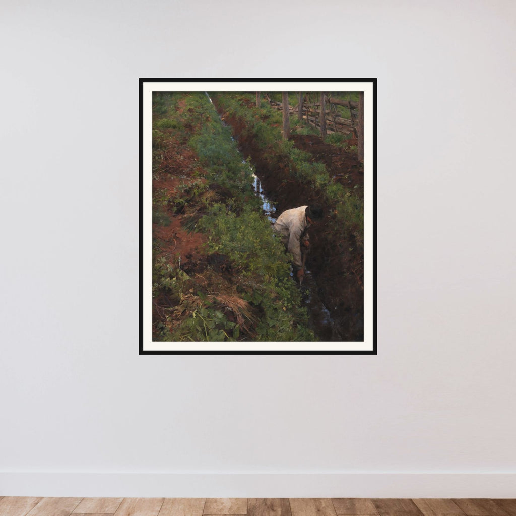 Oprensning af en grøft framed — shown to scale