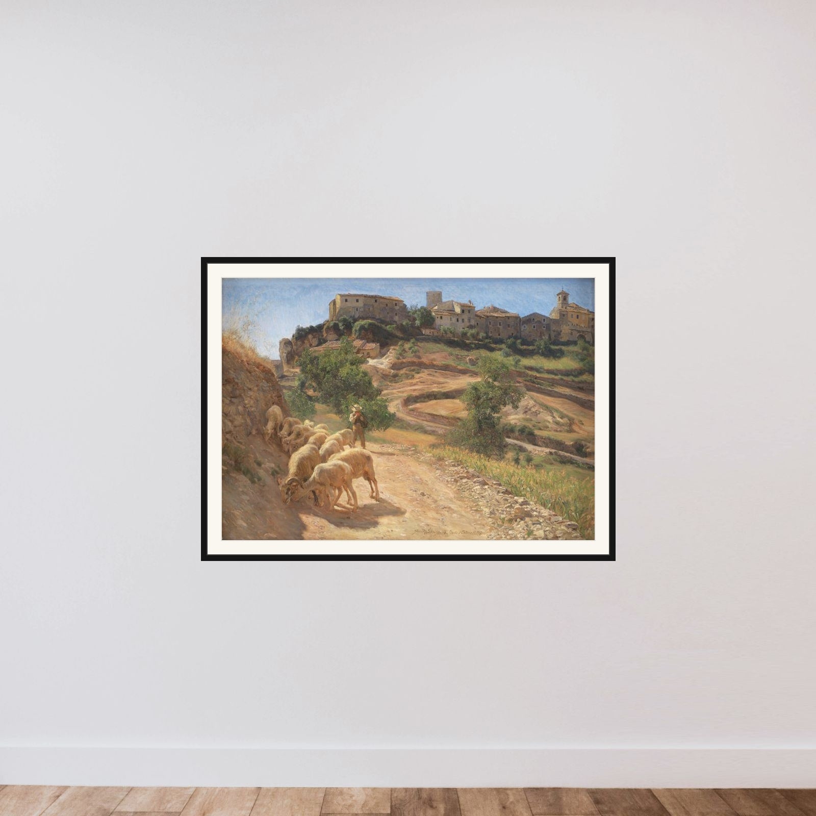 En hyrdedreng med sine får ved Cività d'Antino framed — shown to scale