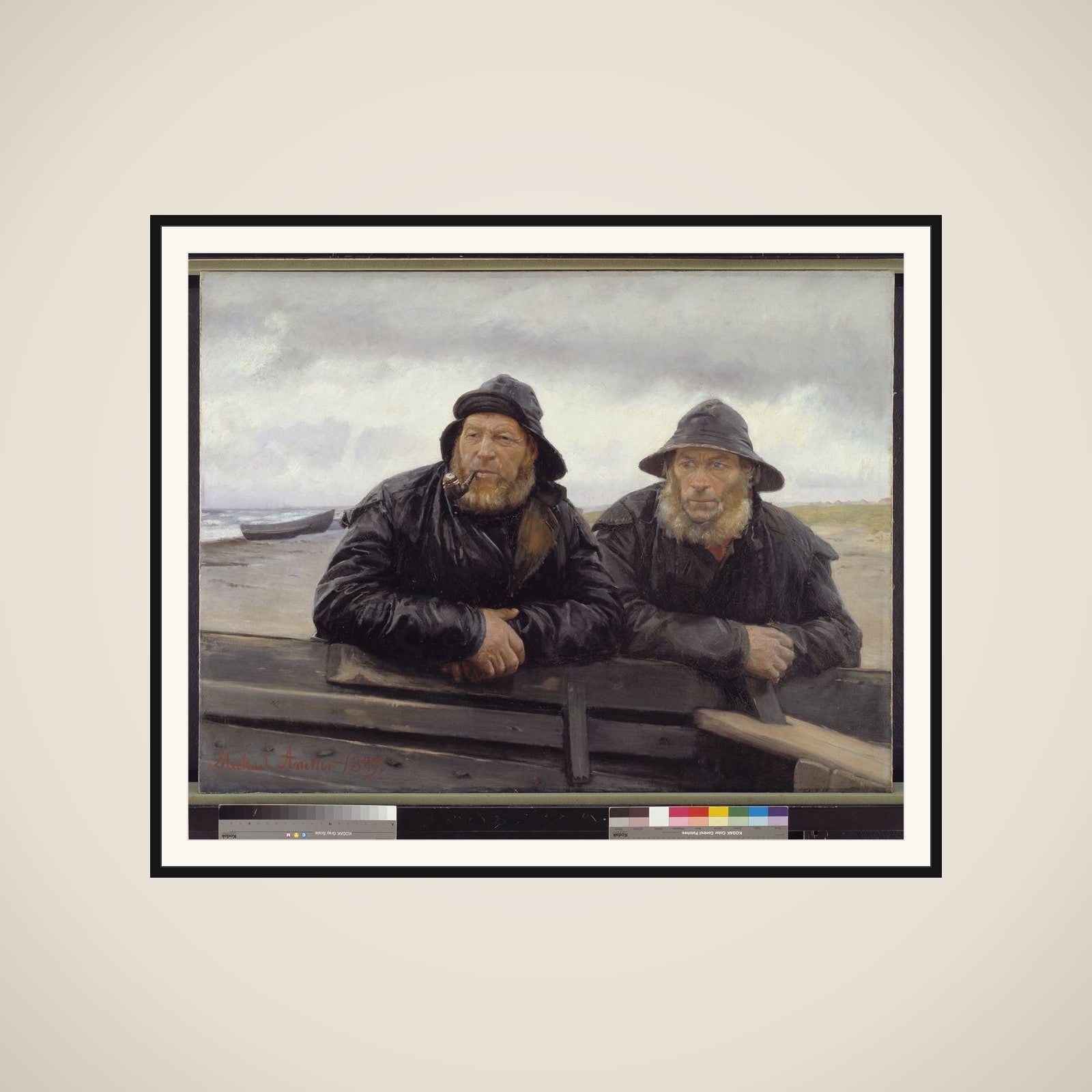 To fiskere ved en båd framed