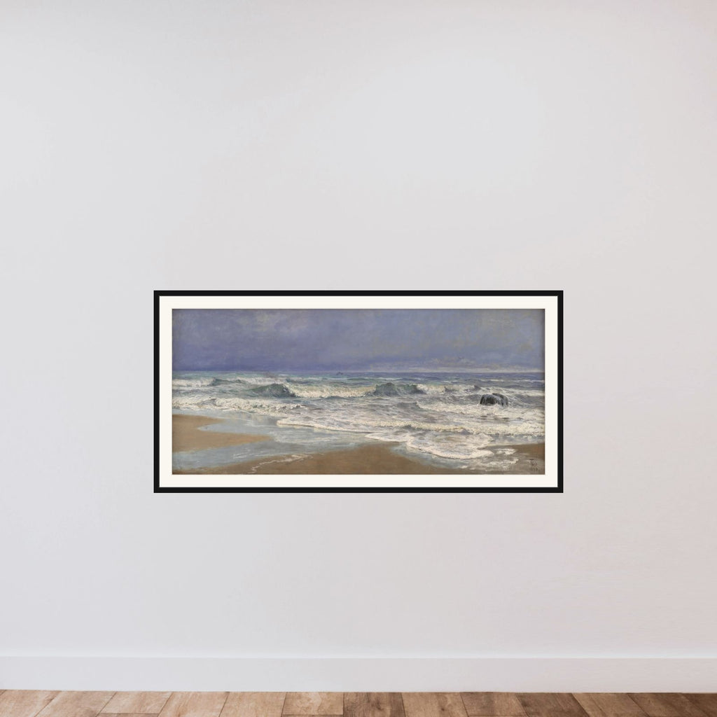 Gråvejrsdag ved Vesterhavet med brænding framed — shown to scale