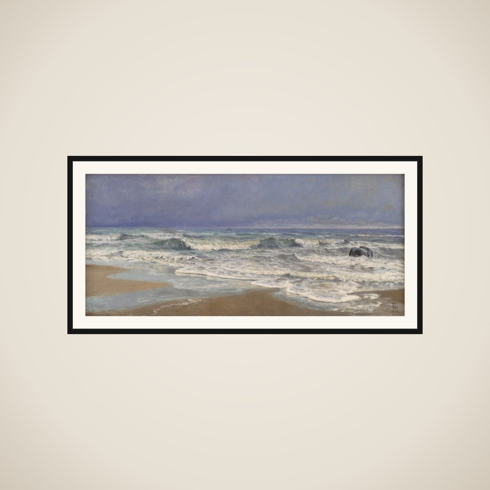 Gråvejrsdag ved Vesterhavet med brænding framed