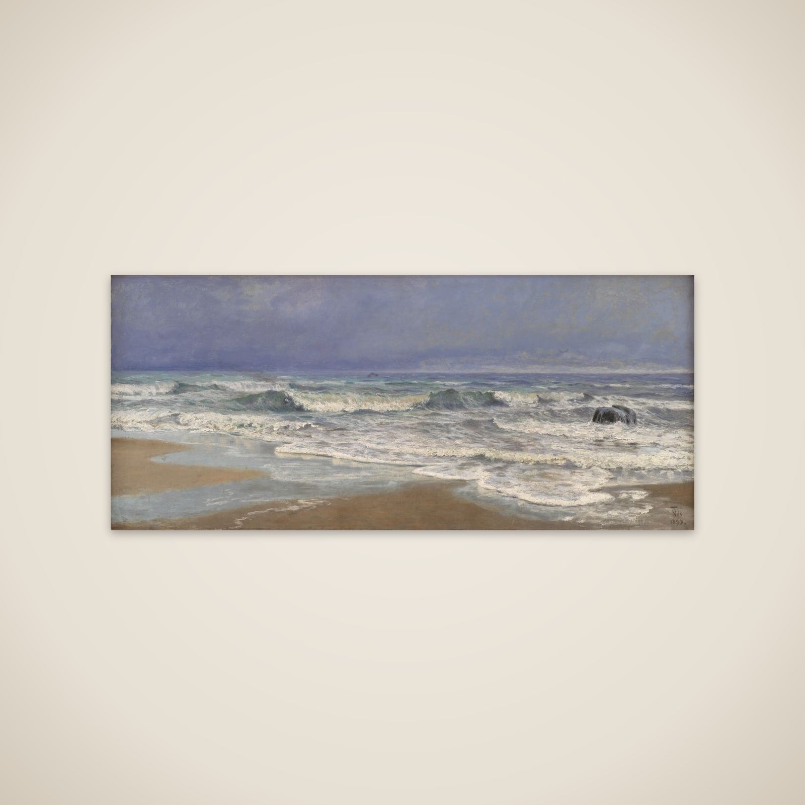 Gråvejrsdag ved Vesterhavet med brænding unframed print