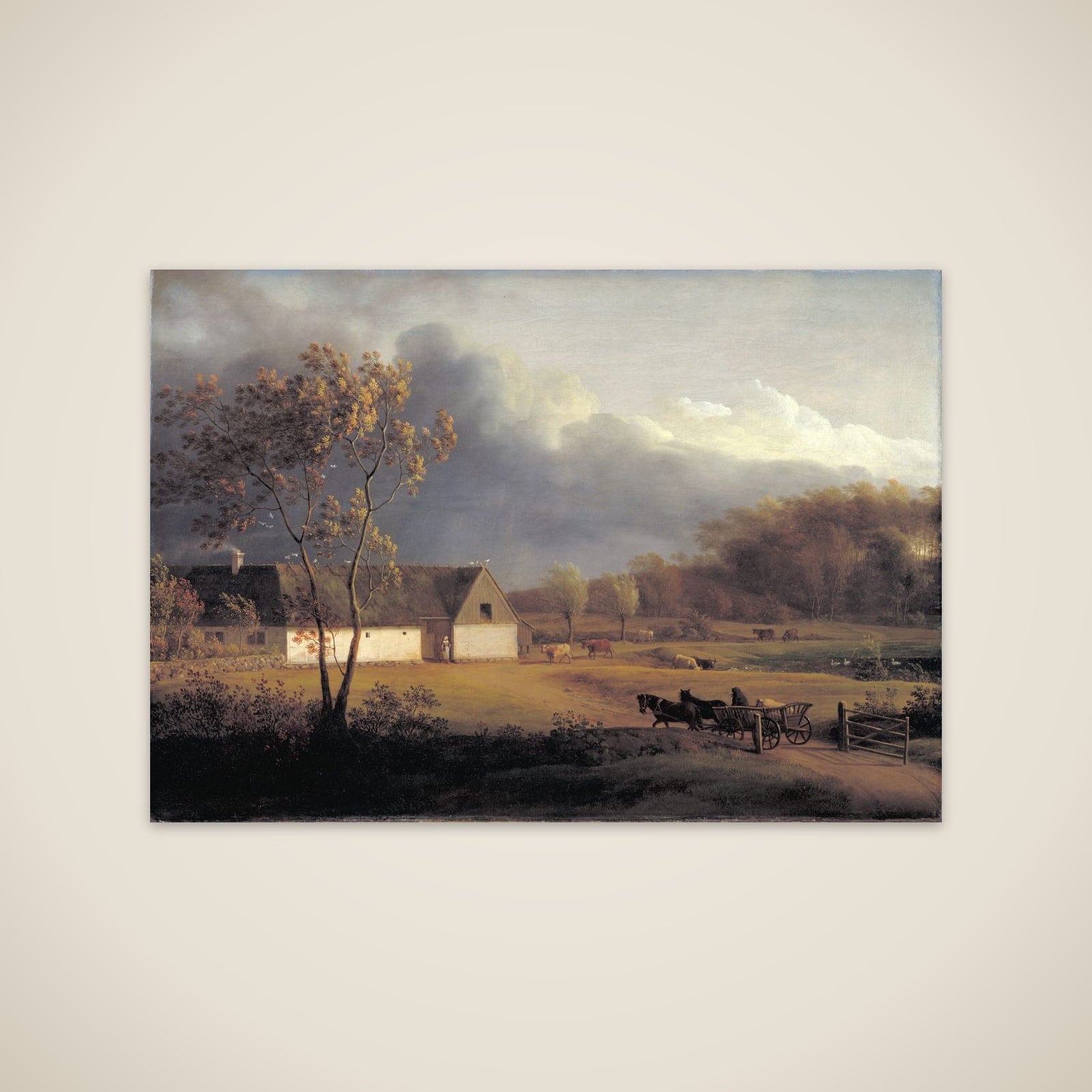 En sjællandsk bondegård under et optrækkende uvejr. Eigaard ved Ordrup unframed print