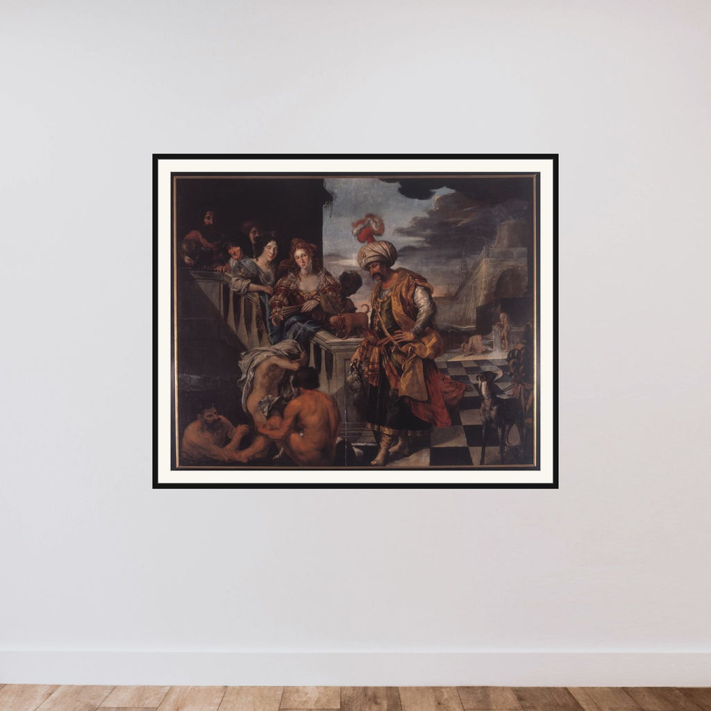 En tyrk med følge. Badning i en orientalsk havn framed — shown to scale