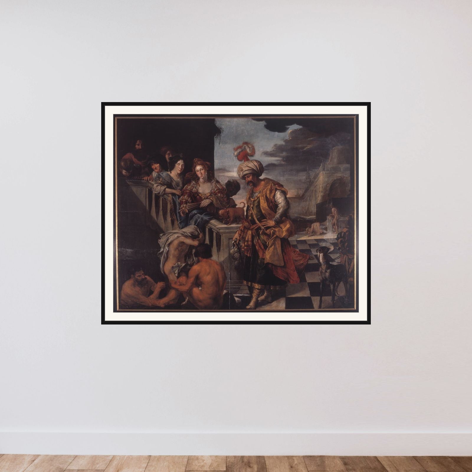 En tyrk med følge. Badning i en orientalsk havn framed — shown to scale