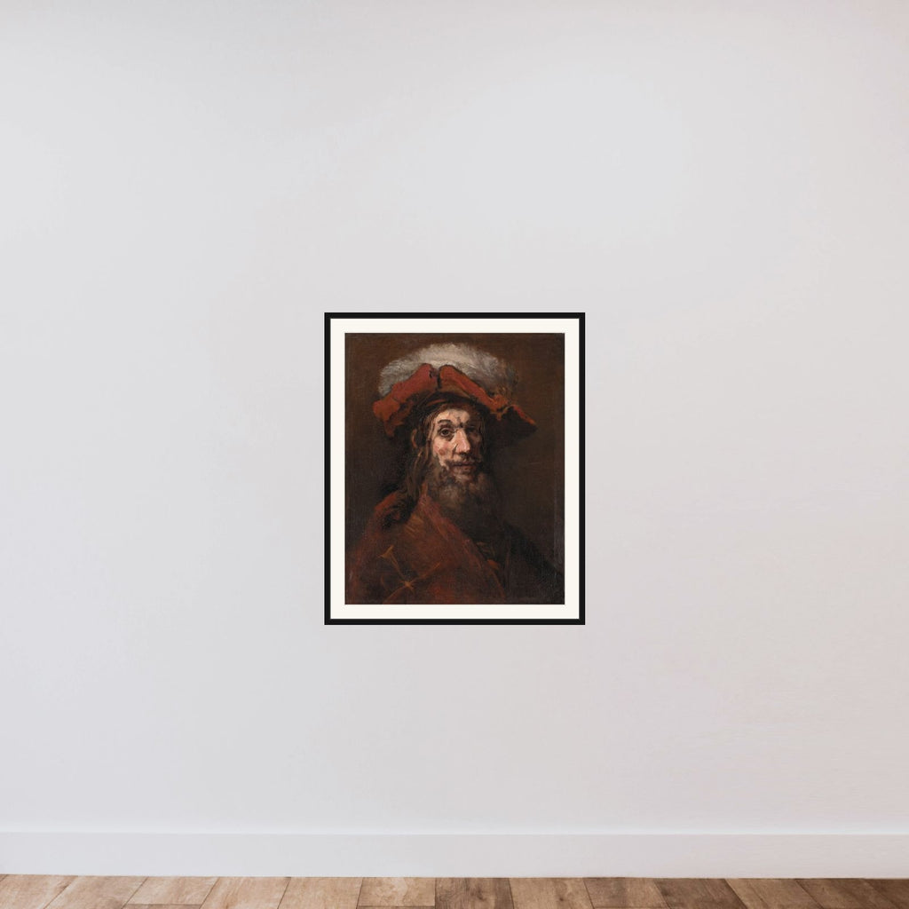 Skitse til Ridderen med falken, kendt som "Korsridderen" framed — shown to scale